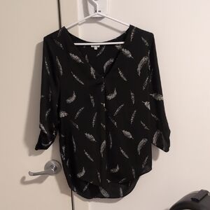 Kismet Black and White Feather Print Blouse